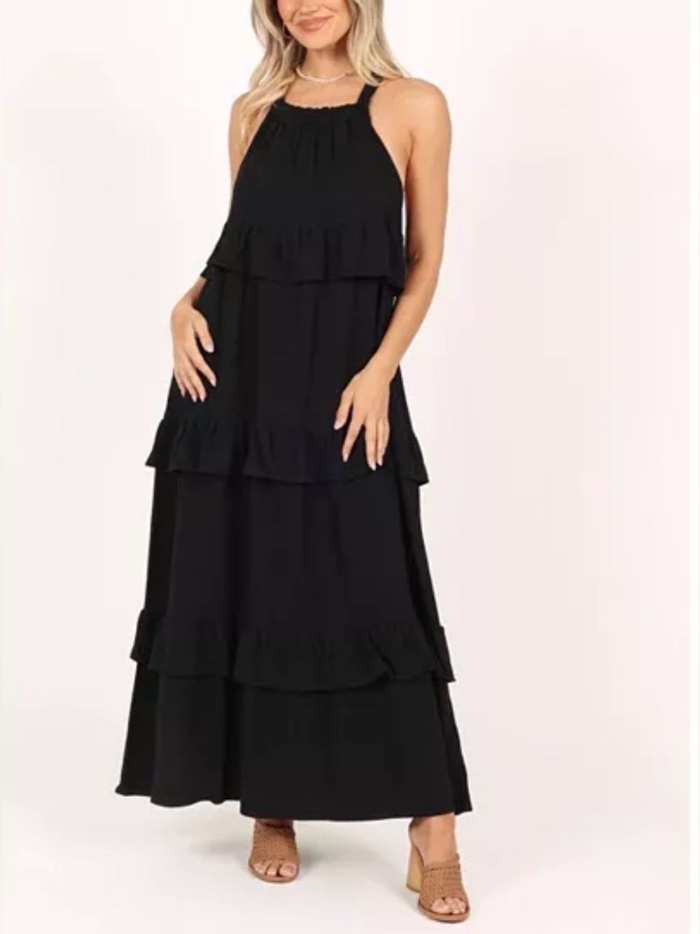 Petal & Pup Women's Priscilla Ruffle Maxi Dress 100% Linen XS